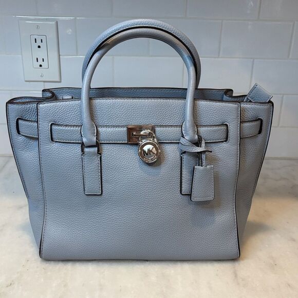 Michael Kors Hamilton Denim Pebbled Leather Convertible Satchel - Picture 2 of 16